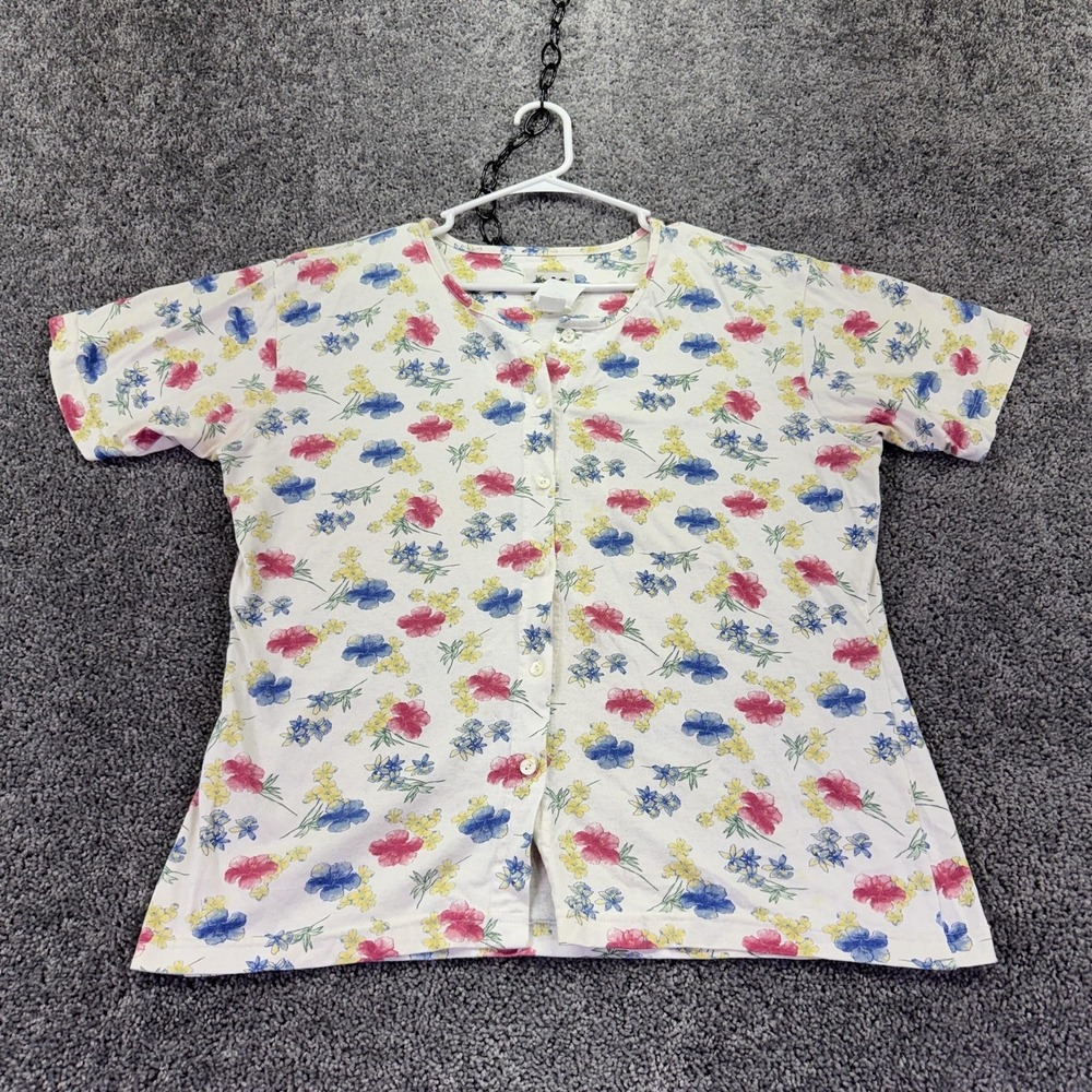 Vtg Northern Reflections Shirt Womens Large Floral Short Sleeve Button Cotton